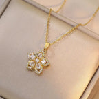 5-Petal Zircon Flower Pendant Necklace b