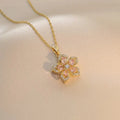 5-Petal Zircon Flower Pendant Necklace a