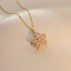 5-Petal Zircon Flower Pendant Necklace a