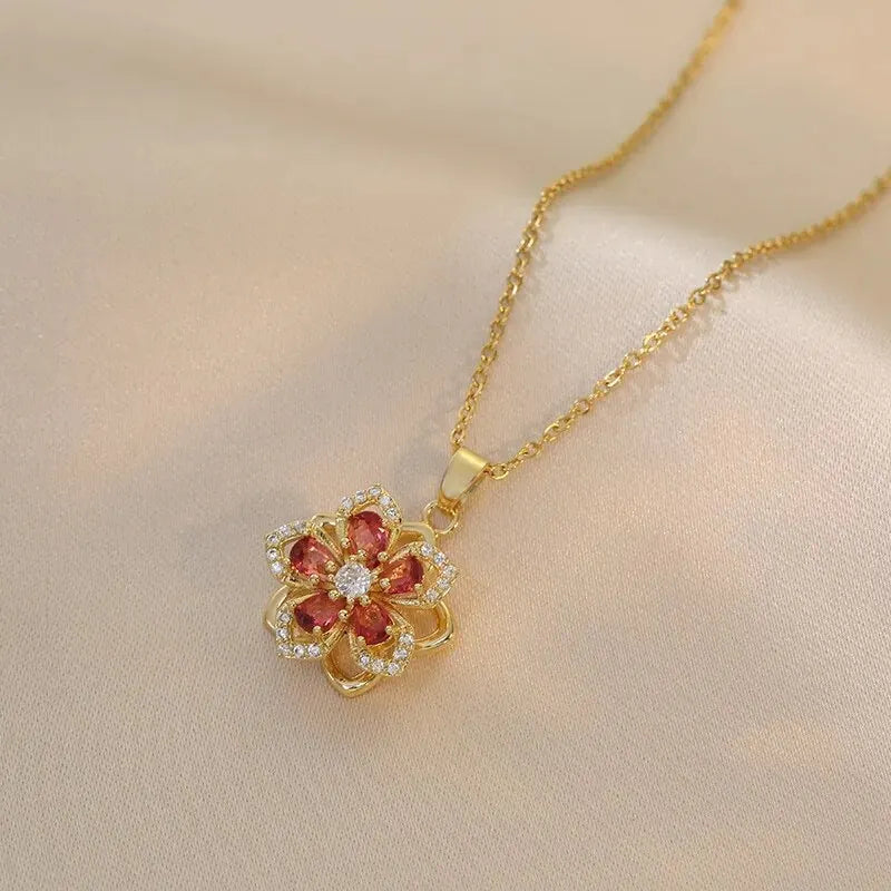 5-Petal Zircon Flower Pendant Necklace c