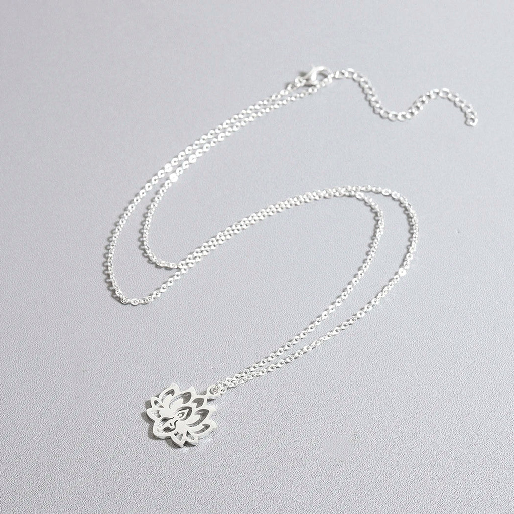 Women's Lotus Flower Pendant Necklace silver