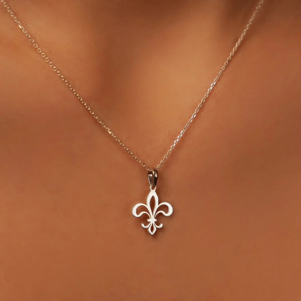 Chain Necklace & Fleur-de-Lis Pendant Silver Locket