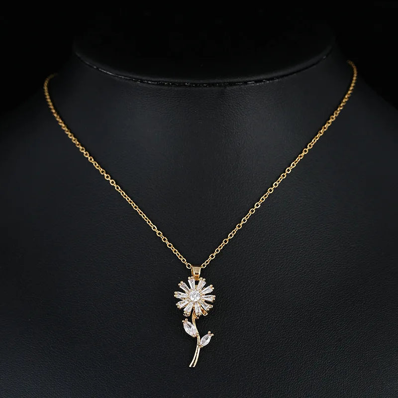 Anti-Stress Rotating Sunflower Pendant Necklace Gold