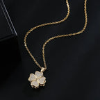 Anti-Stress Rotating Zircon Flower Pendant Necklace Gold