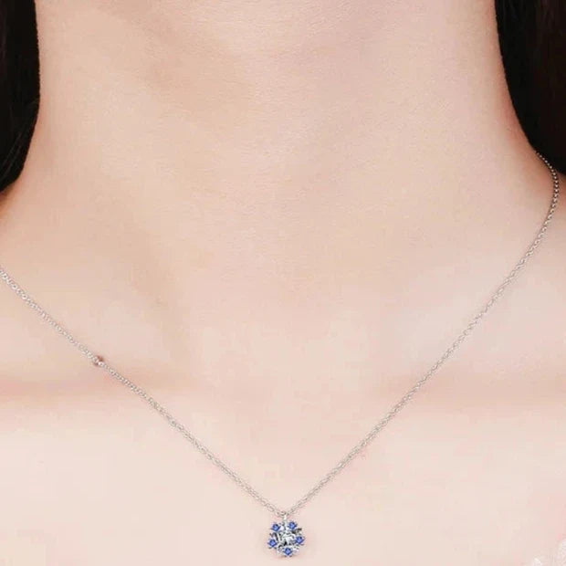 Women's Snowflake Pendant Necklace, Silver and Blue