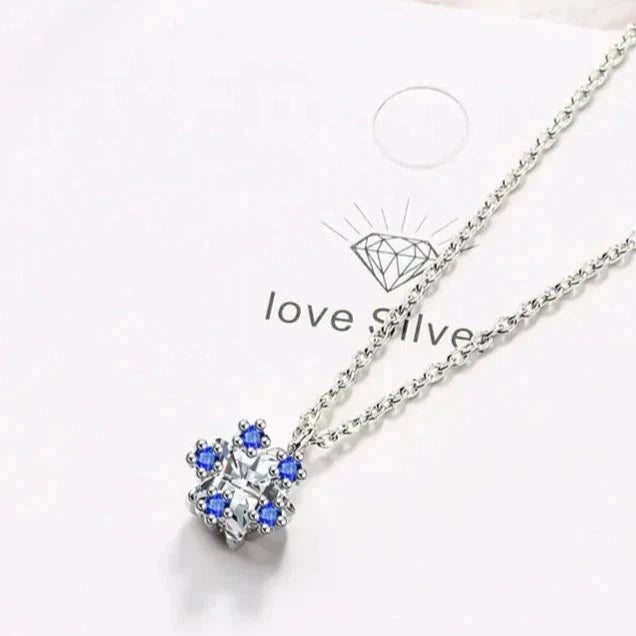 Women's Snowflake Pendant Necklace, Silver and Blue