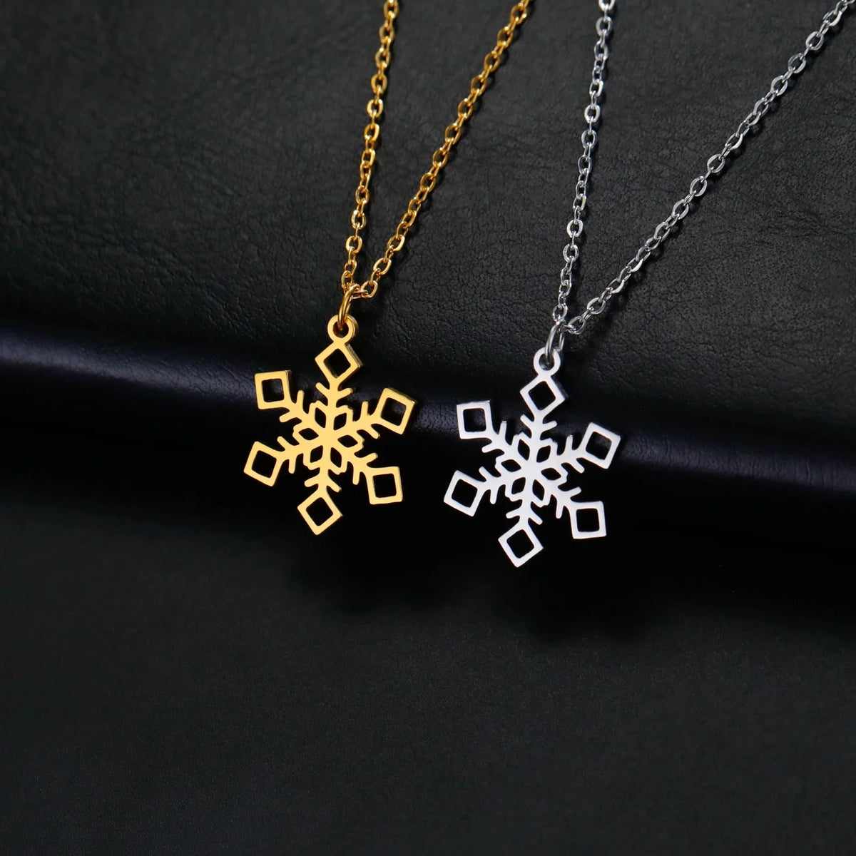 Gold Winter Snowflake Pendant Necklace