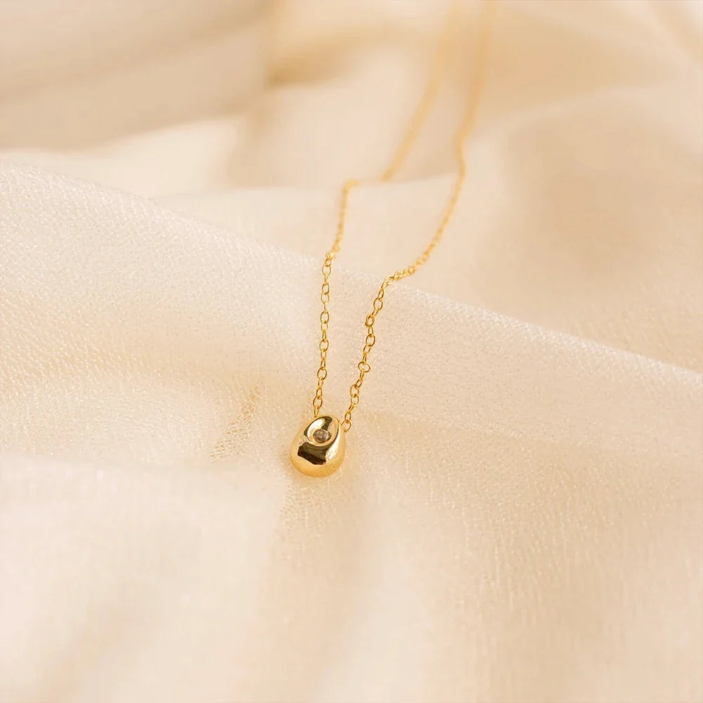 Water Drop Pendant Necklace with Zircon Pearl, Gold
