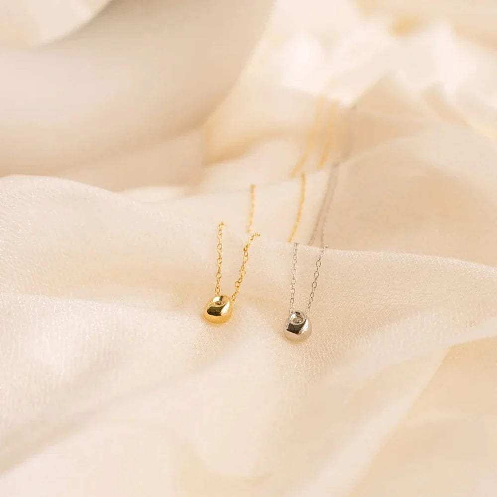 Water Drop Pendant Necklace with Zircon Pearl, Silver
