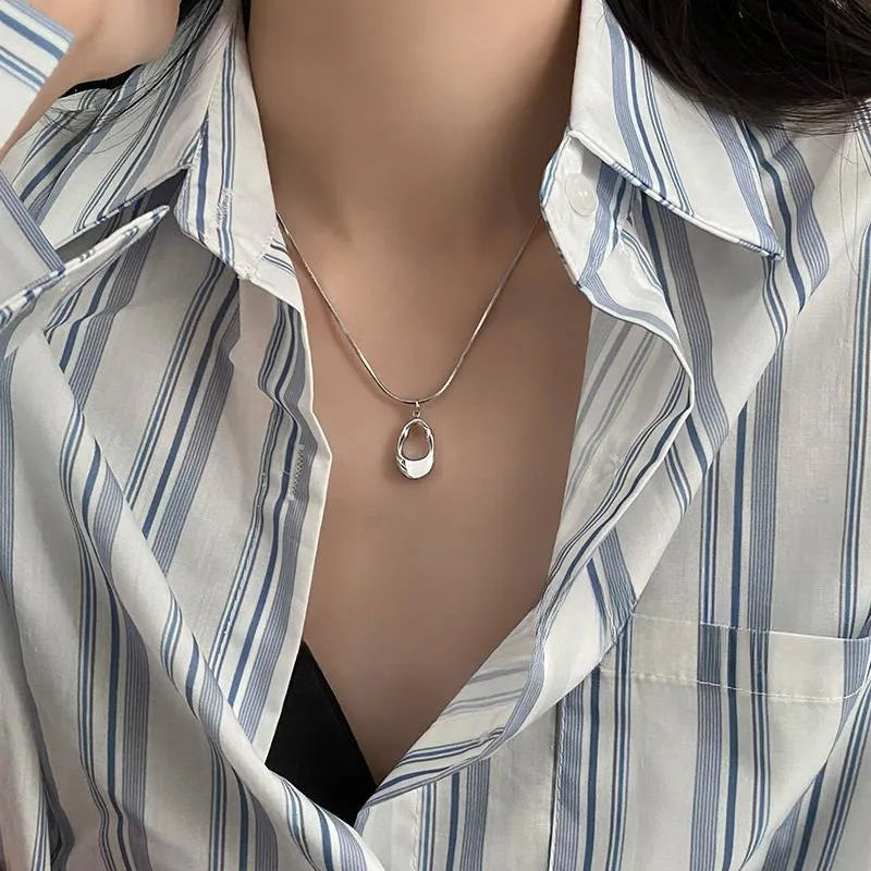 Hollow Water Drop Pendant Necklace Silver