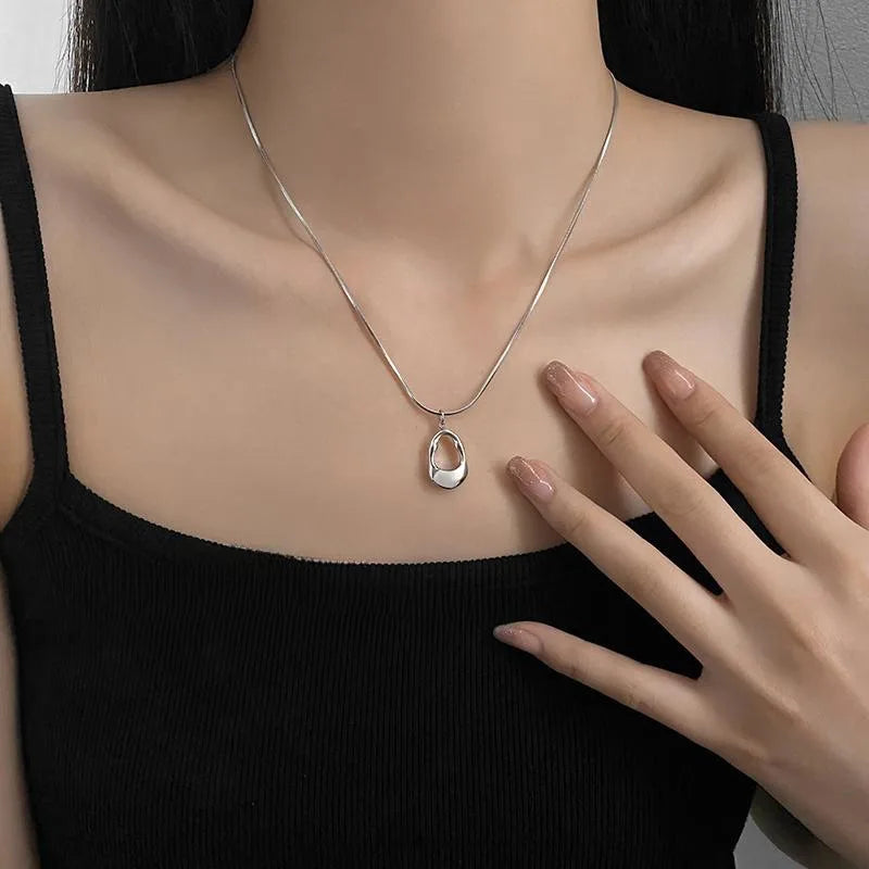 Hollow Water Drop Pendant Necklace Silver