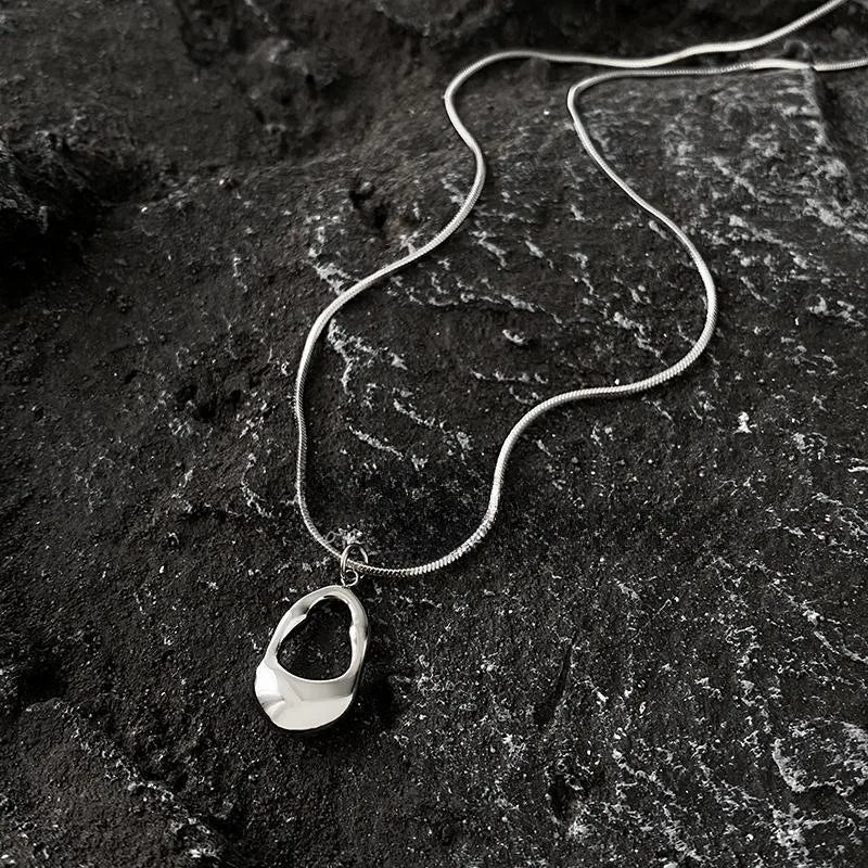 Hollow Water Drop Pendant Necklace Silver