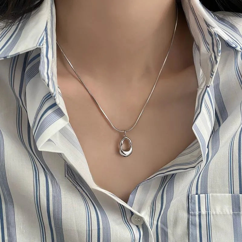 Hollow Water Drop Pendant Necklace Silver