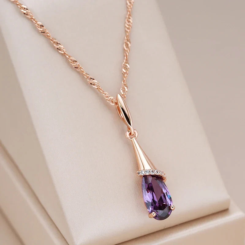 Water Drop Pendant Necklace with Zircon Pearl