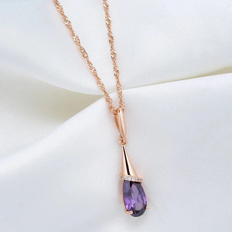 Water Drop Pendant Necklace with Zircon Pearl