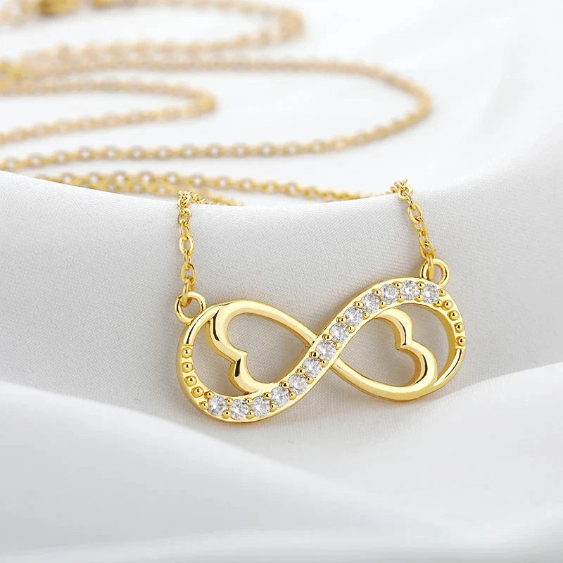 Infinity Heart and Zircon Pendant Necklace gold