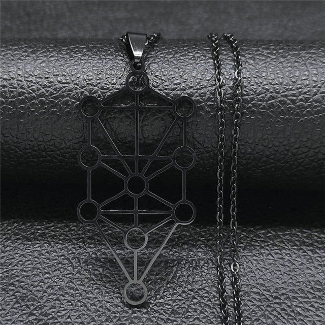 Kaballah Tree of Life Sephiroth Diagram Pendant Necklace black