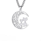 Silver Cat Moon Pendant Necklace
