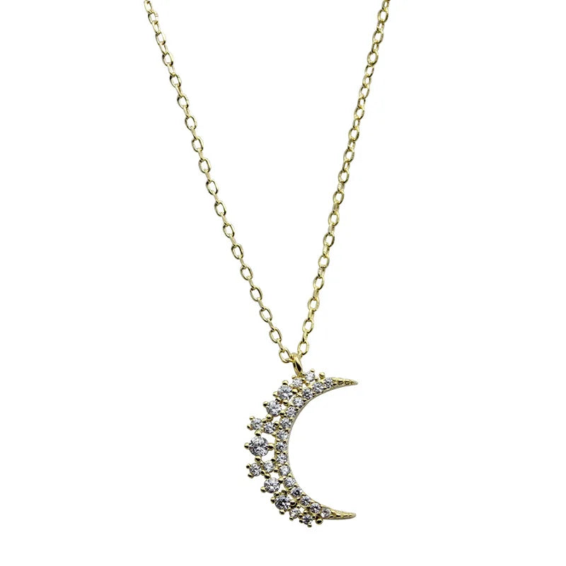 Women's Moon Pendant Necklace with Zircon, gold