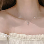 Moon and Star Zircon Pendant Necklace for Women