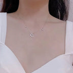 Moon and Star Zircon Pendant Necklace for Women