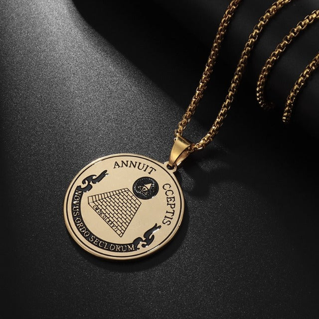 Illuminati Pyramid Eye of Providence Pendant Necklace in gold