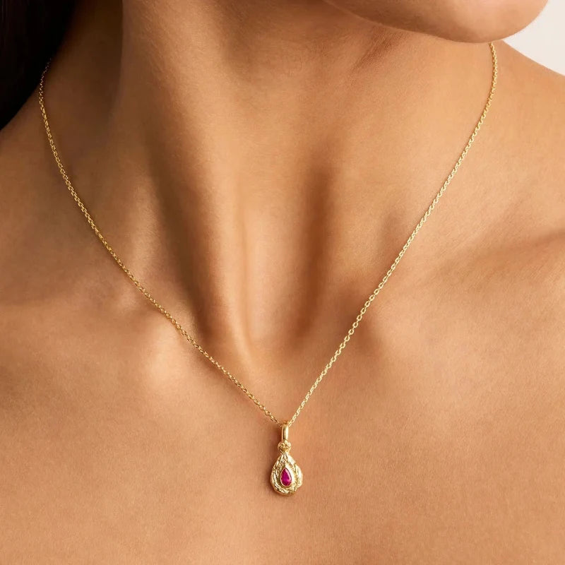 Colored Birthstone Pendant Necklace