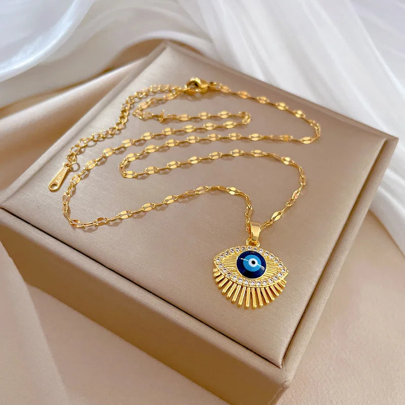 Blue Turkish Eye Lucky Pendant Necklace