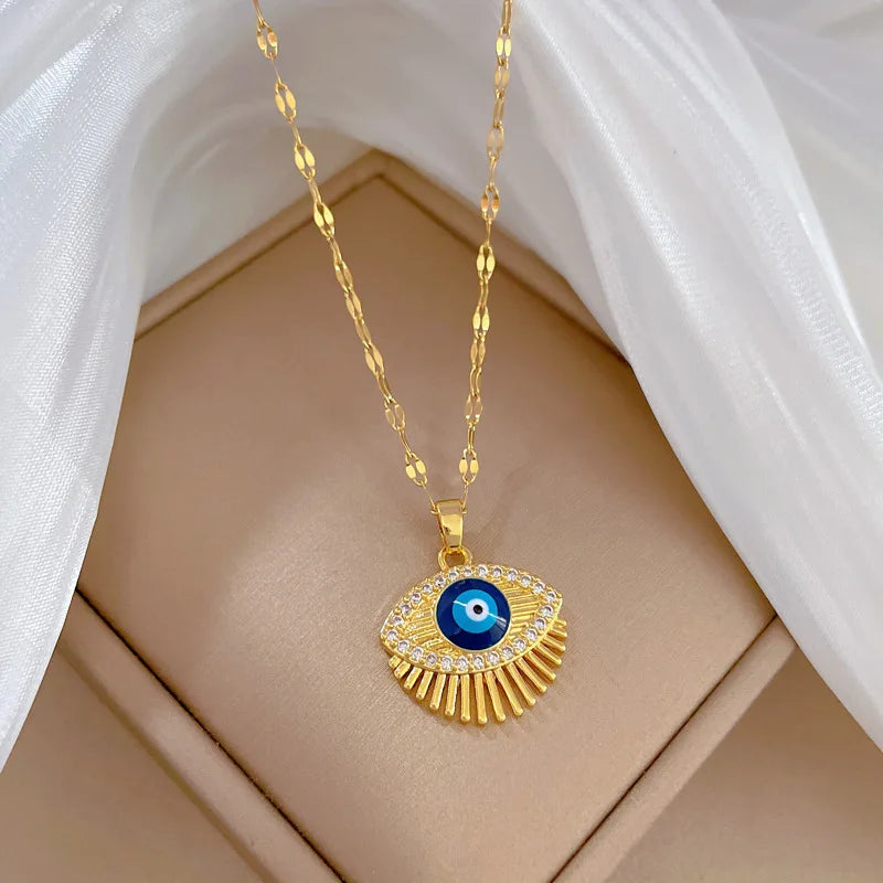 Blue Turkish Eye Lucky Pendant Necklace