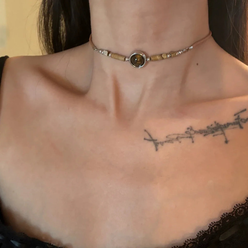 Tiger's Eye Choker Pendant Necklace