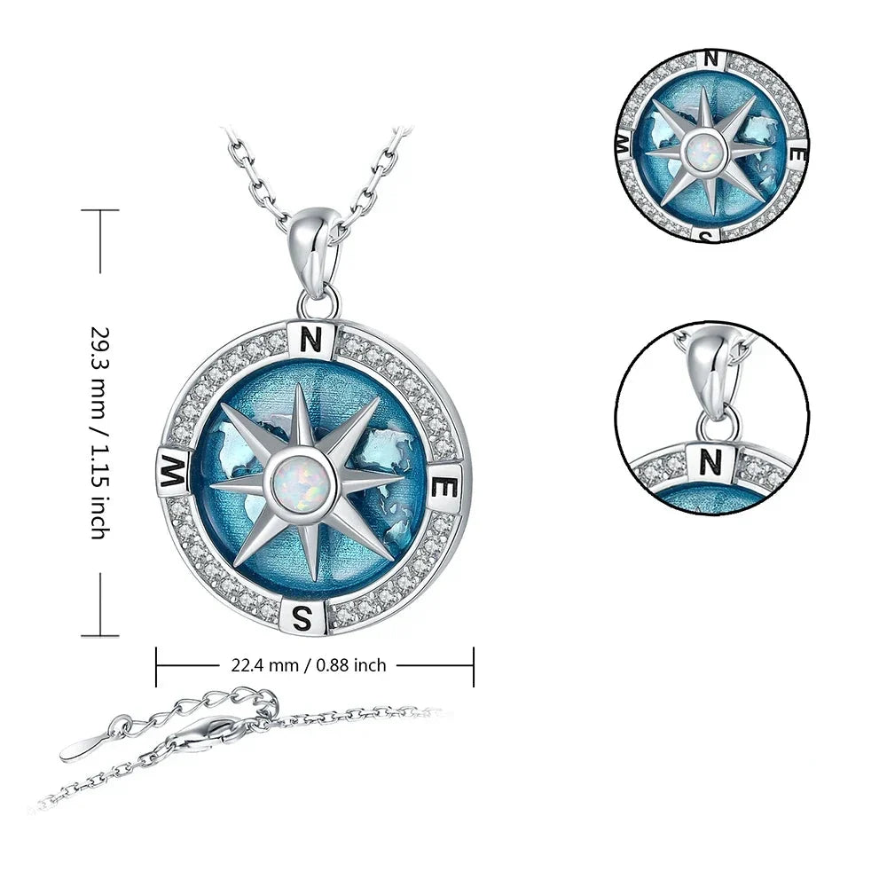 Rotating Compass Pendant Necklace with Wind Rose