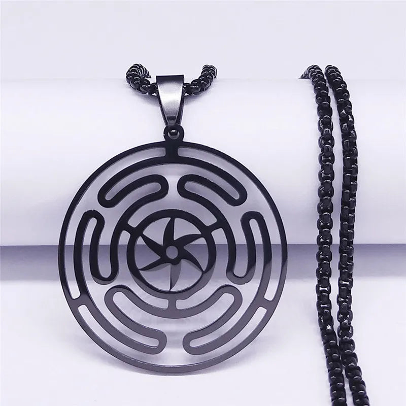 Strophalos Hecate’s Wheel Pendant Necklace Wiccan Sorcery Black 60 cm