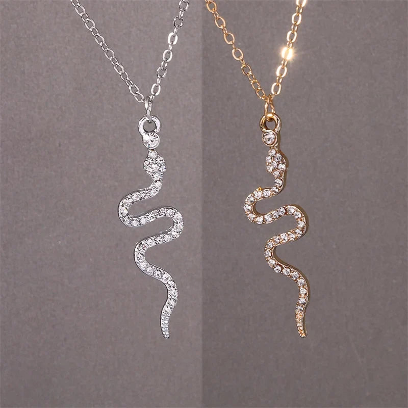 Snake Pendant Necklace with Zircon Stones 