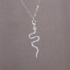 Snake Pendant Necklace in Silver Finish with Zircon Stones