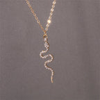 Snake Pendant Necklace in Gold Finish with Zircon Stones 
