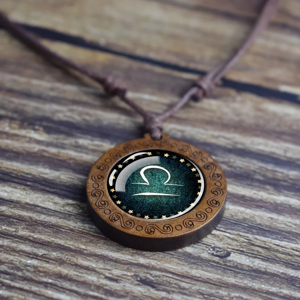 Zodiac Sign Pendant Necklace, 12 Constellations Libra