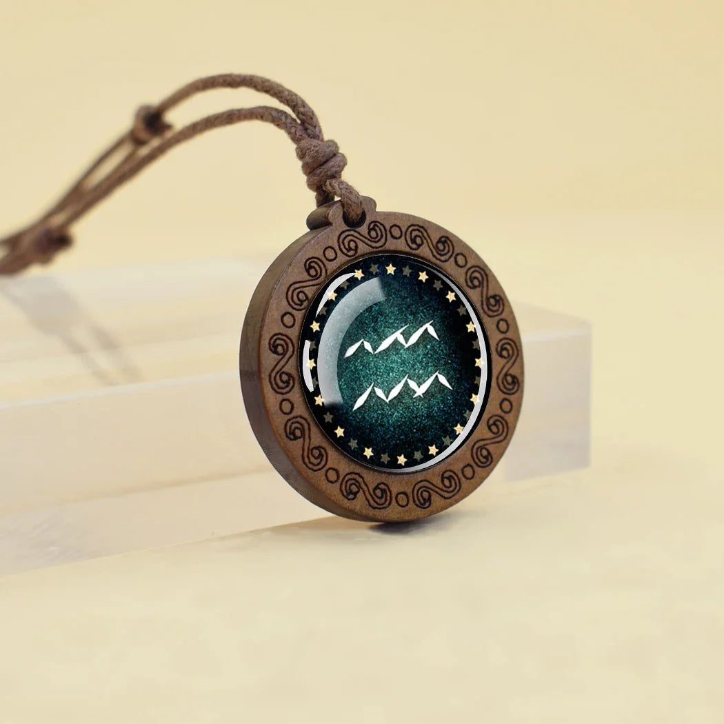 Zodiac Sign Pendant Necklace, 12 Constellations Aquarius