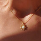 Sun Pendant Necklace with Gold Rhinestones
