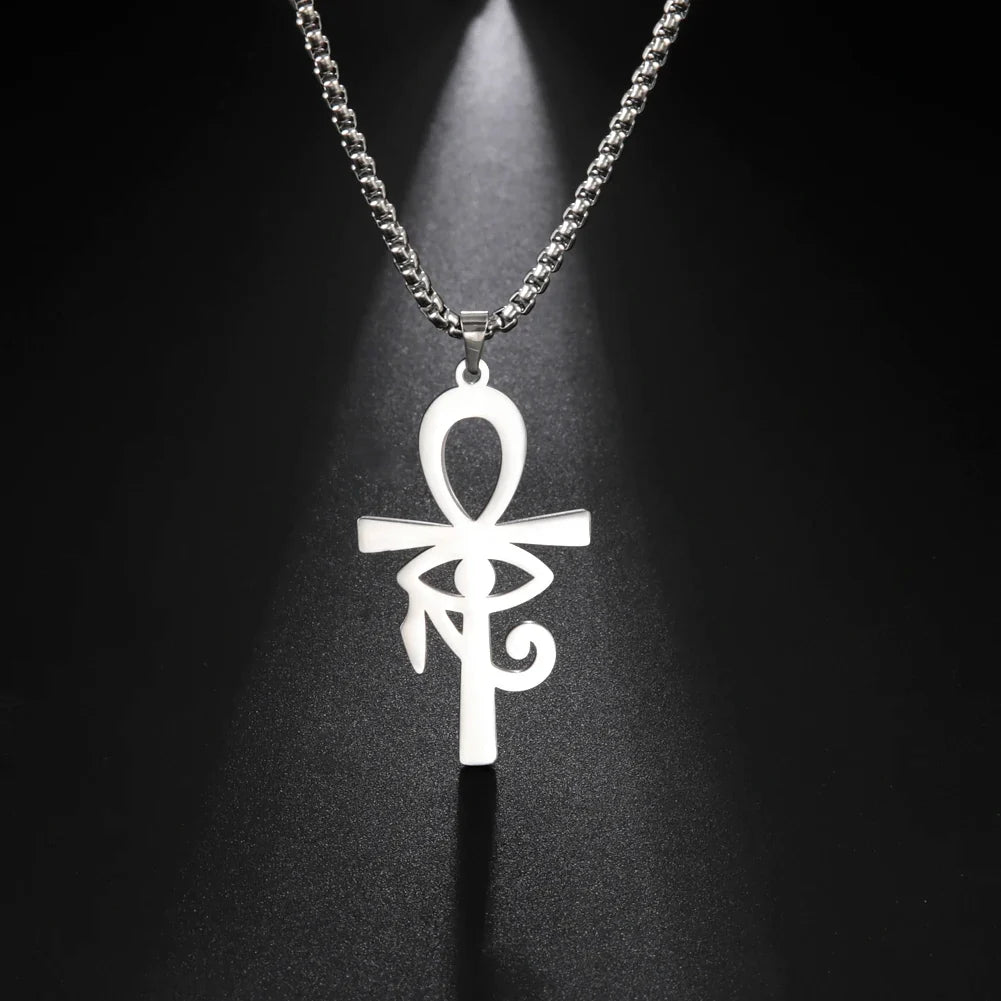 Egyptian-Style Ankh Cross Pendant Necklace silver