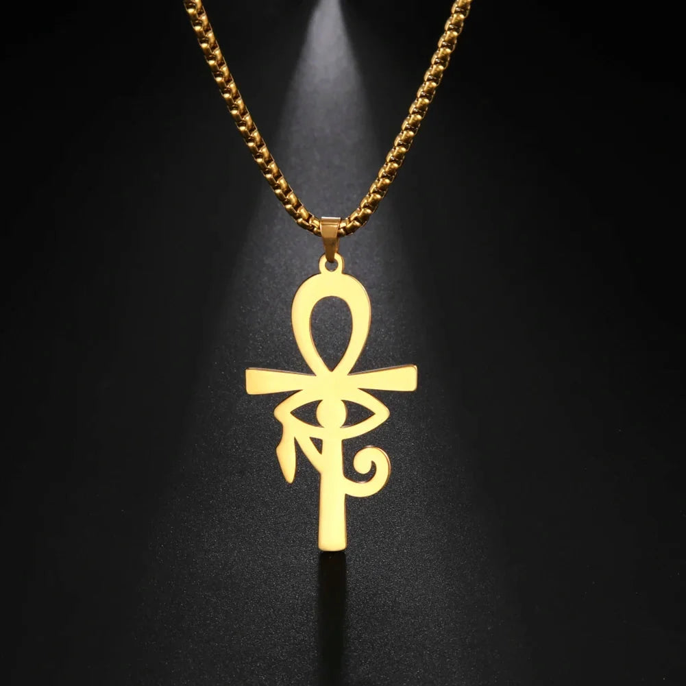 Egyptian-Style Ankh Cross Pendant Necklace gold