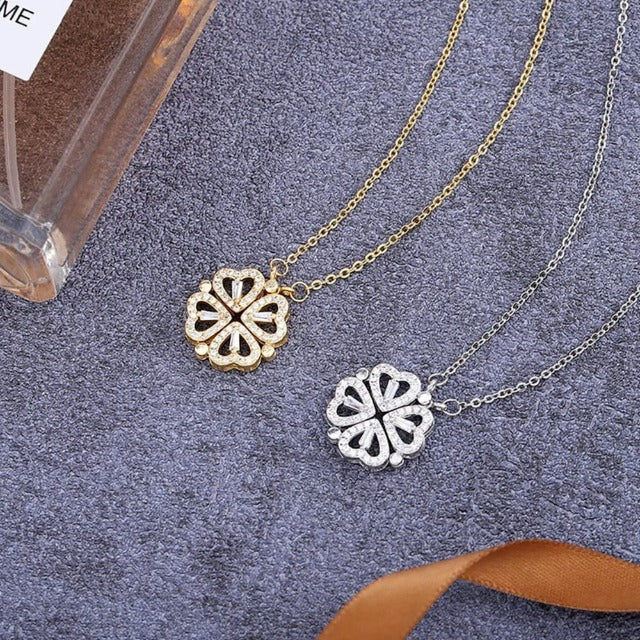 Clover Heart Pendant Necklace with Gift Box