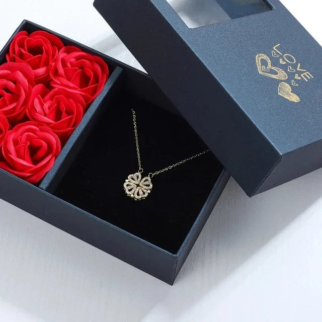 Heart Clover Pendant Necklace with Gift Box silver