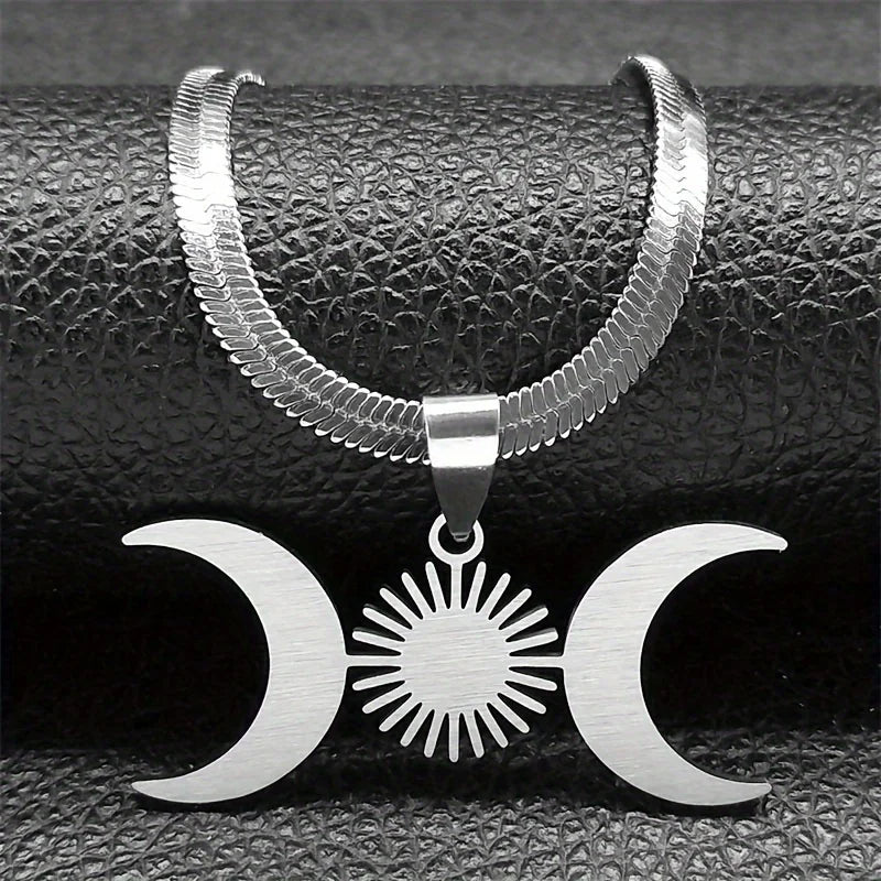 Triple Moon Witchcraft Wiccan Pendant Necklace silver