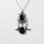Triple Moon Pendant Necklace Wiccan Witchcraft Women’s Black