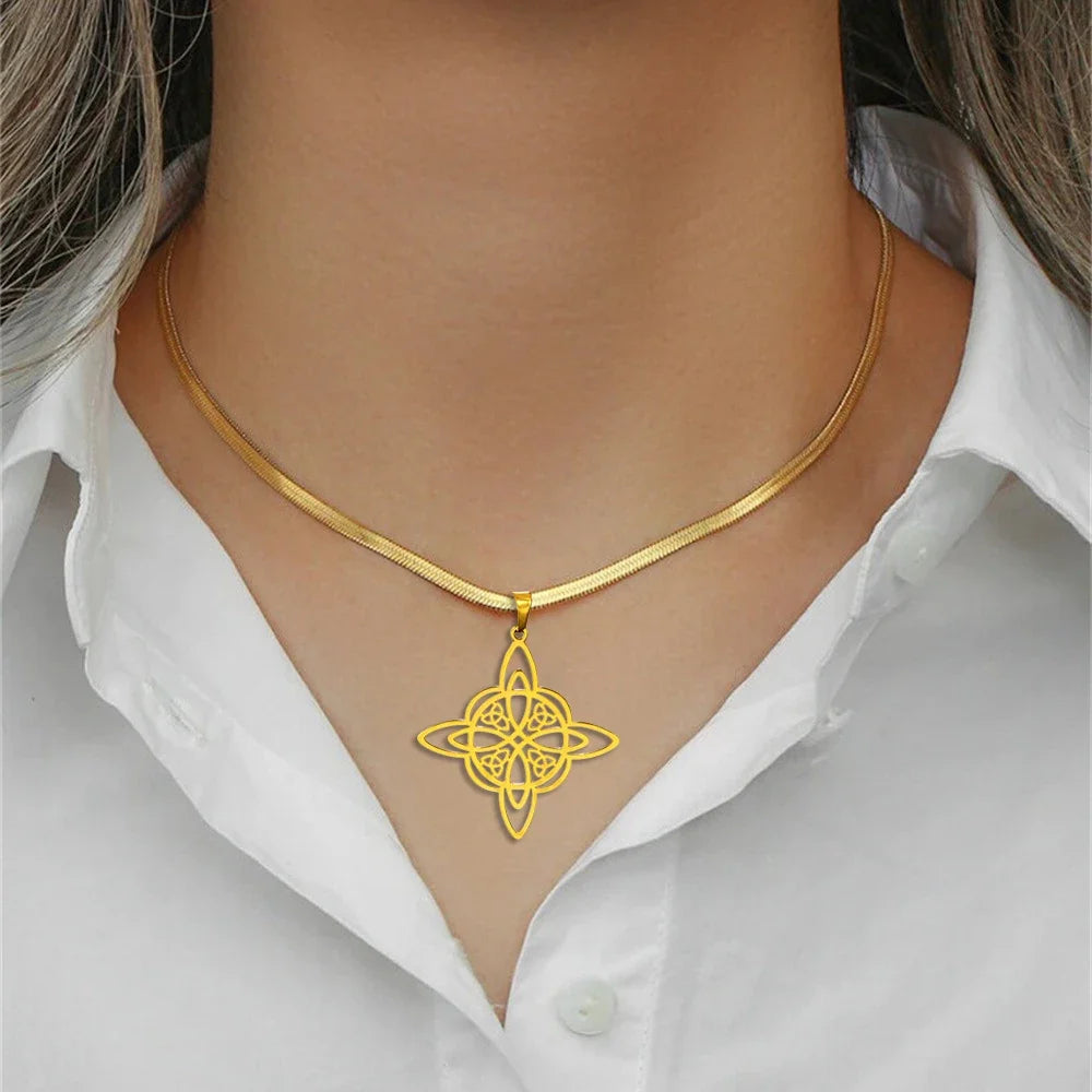 Wiccan Witch's Knot Pendant Necklace for Women Protection Amulet in gold