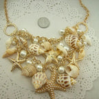 Shell, Starfish, Conch and Pearl Pendant Necklace