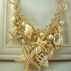 Shell, Starfish, Conch and Pearl Pendant Necklace