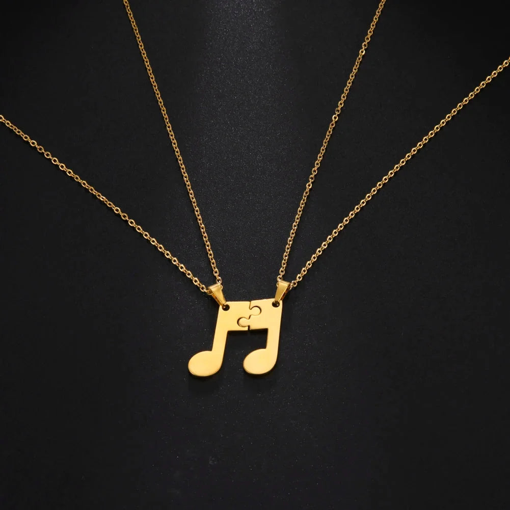 Couples' Necklaces with Music Note Pendant, Gold