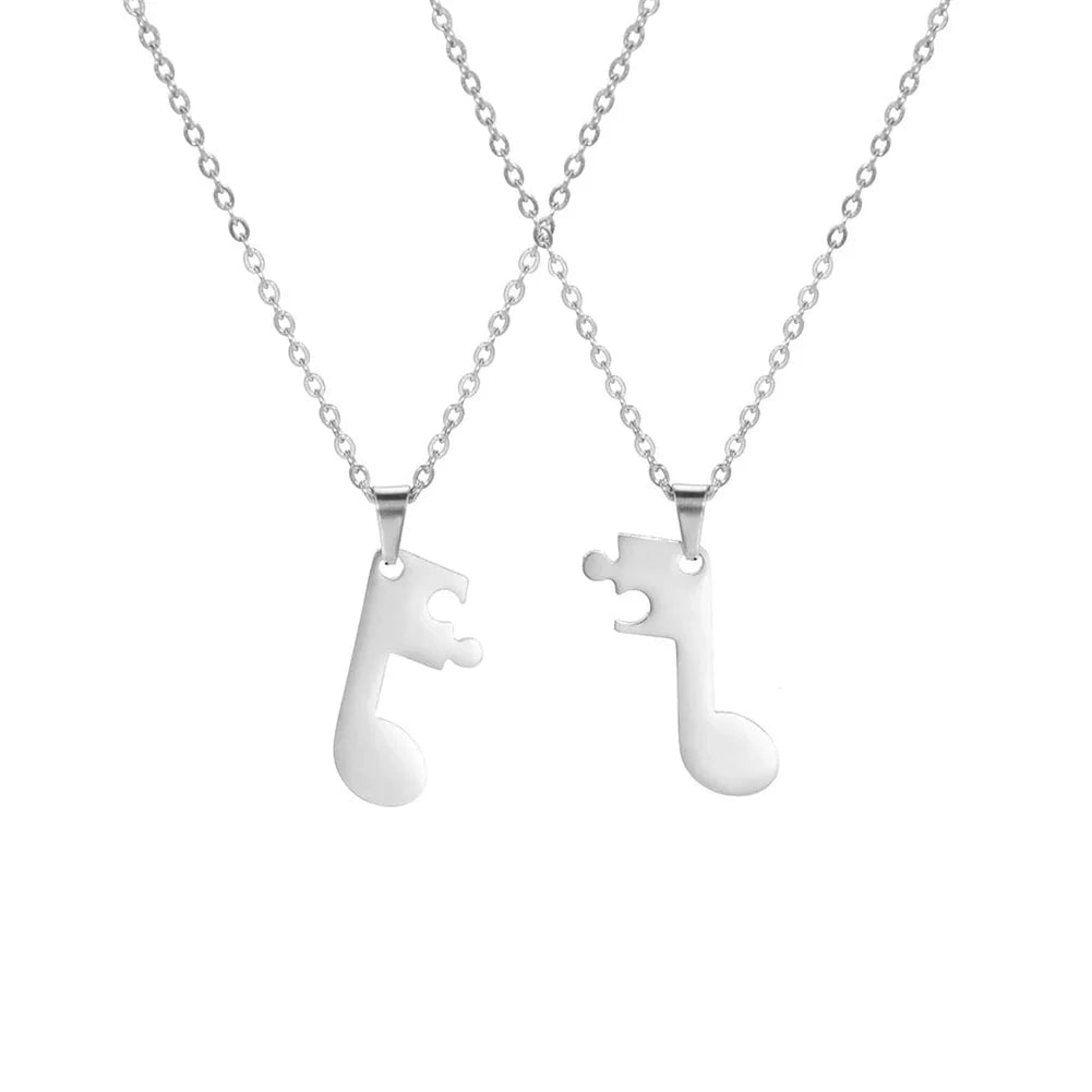 Couples' Necklaces with Music Note Pendant, Silver