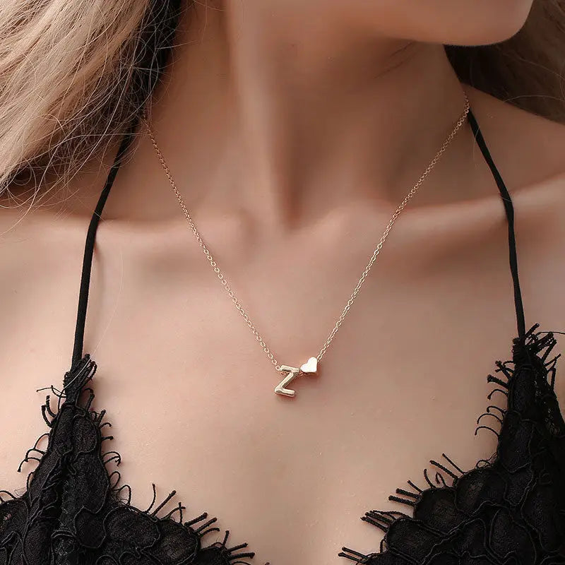 Women's necklace with initial and heart pendant z